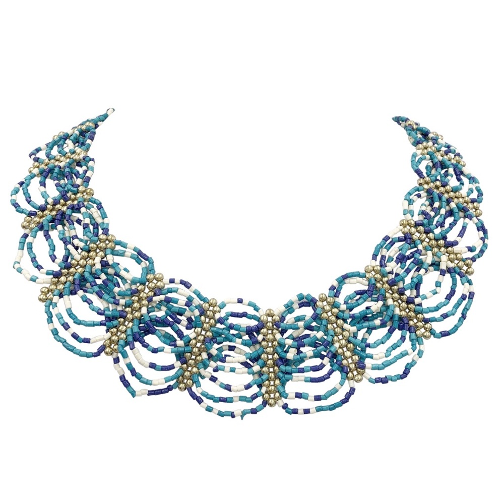Seed Beads Scalloped Art Bib Multicolor Necklace - Picture 1 of 3